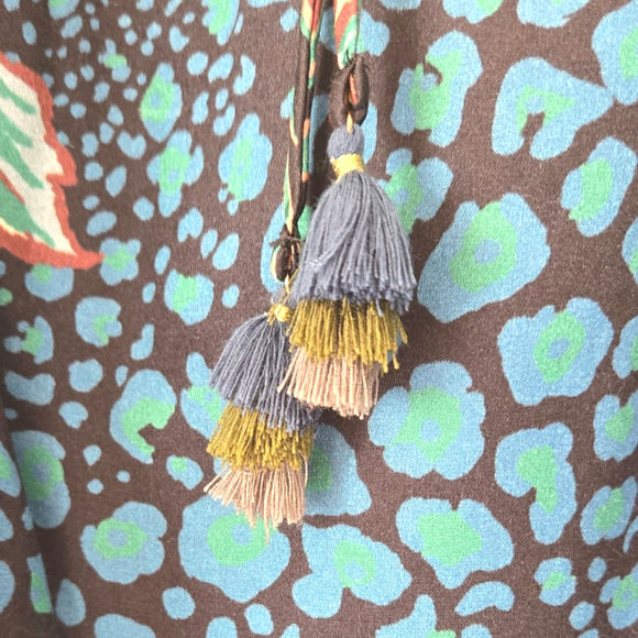 Hale Bob Silk‎ Blend Off The Shoulder Floral Top Tassel Tie Long Sleeve Size L - Picture 6 of 10